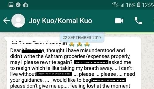Joy Kuo emotional blackmail to another FiT Niranjana to delay her resignation and covertly make plans to sabotage