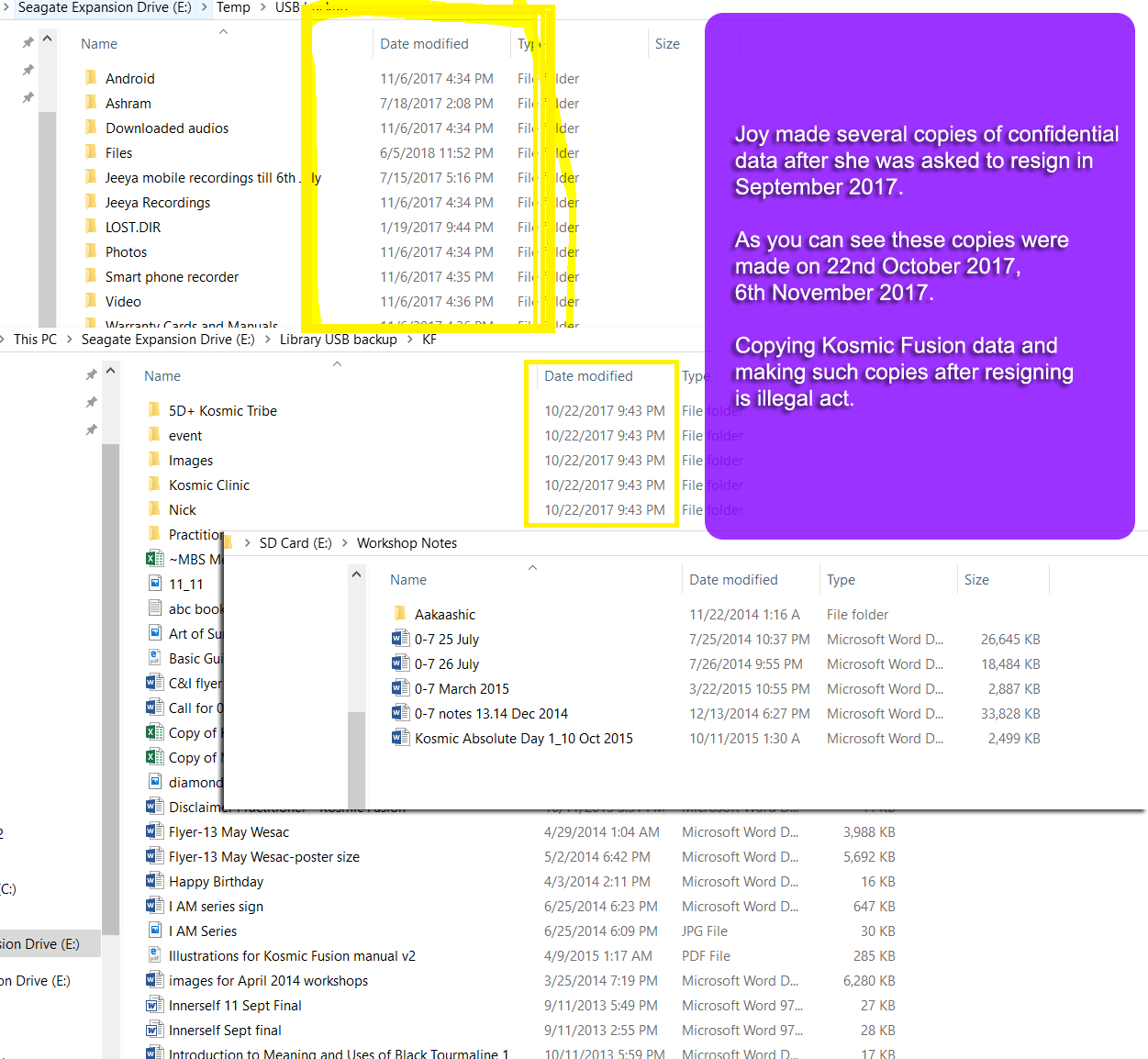 Joy Kuo made illegal copies of Kosmic Fusion related data